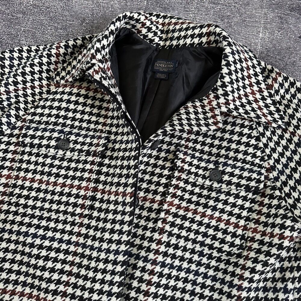 Women's Pendleton Mara Wool Houndstooth A Line Ivory Black Button Up Jacket Sz L